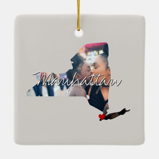 ニューヨークの州写真の挿入と町の名前 セラミックオーナメント (裏面)