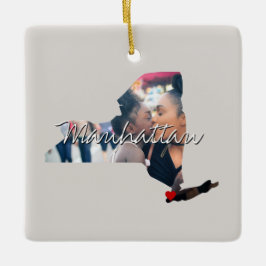 ニューヨークの州写真の挿入と町の名前 セラミックオーナメント