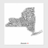 ニューヨークの州郡類文字ワードアートマップ シール (シート)