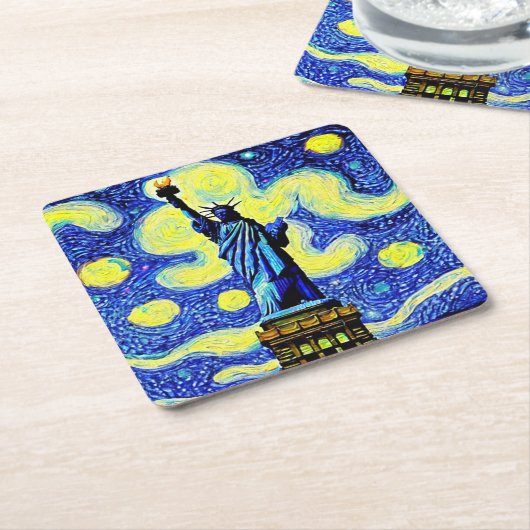 ニューヨークの星空の夜景の像 スクエアペーパーコースター (アングル)