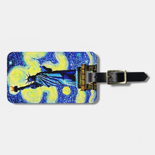 ニューヨークの星空の夜景の像 ラゲッジタグ (正面横)