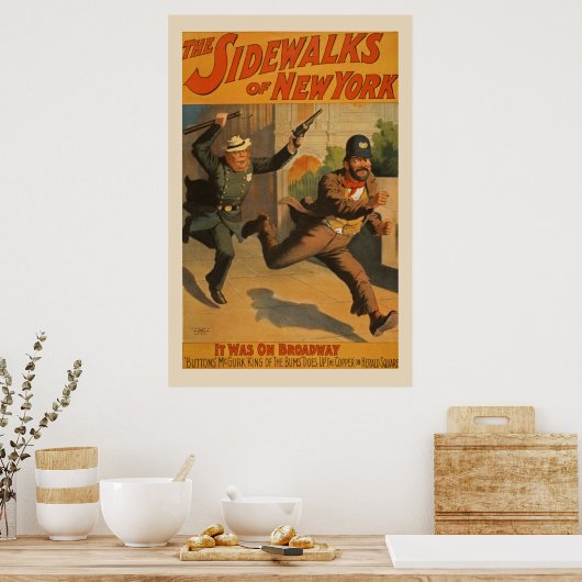 ニューヨークの歩道ブロードウェイヴィンテージポスター ポスター (キッチン)