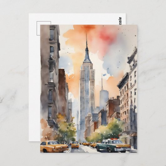 ニューヨークの水彩画 ポストカード (正面/裏面)