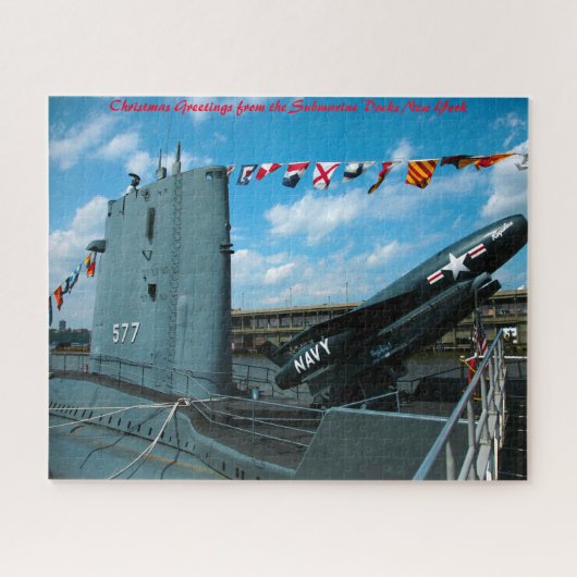 ニューヨークの潜水艦ドック クリスマスのご挨拶 ジグソーパズル (横)