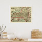 ニューヨークの町と鉄道の地図1888 ポスター (キッチン)