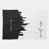 ニューヨークの白黒スカイライン キッチンタオル (横)