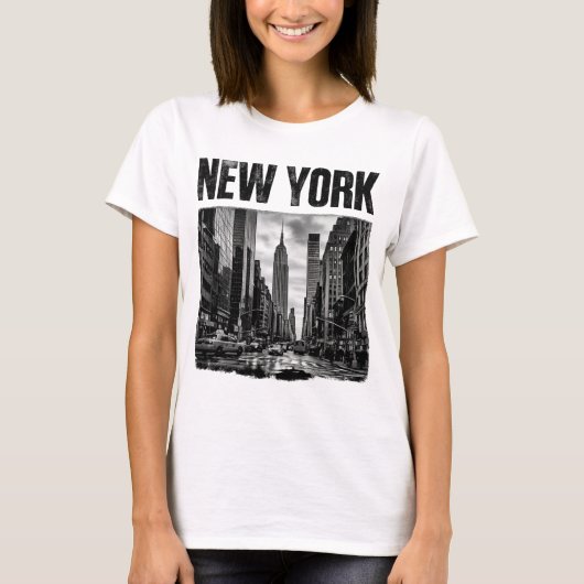 ニューヨークの白黒画像のデザイン Tシャツ (正面)