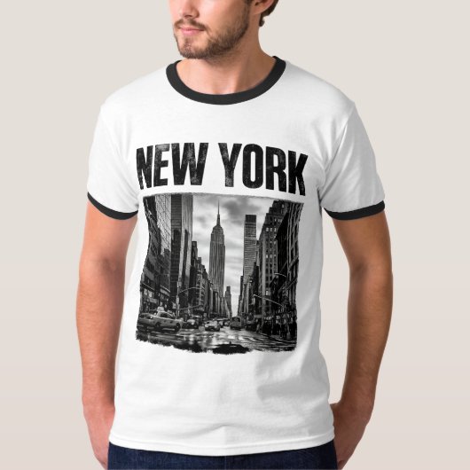 ニューヨークの白黒画像のデザイン Tシャツ (正面)