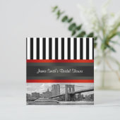 ニューヨークの空とスカイライン、ブルックリンブリッジ、船、ブライズシャワーパーティー 招待状 (スタンド正面)