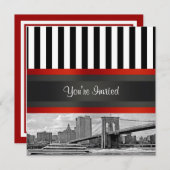 ニューヨークの空とブルックリンの橋、ボートパーティーのご招待 招待状 (正面/裏面)