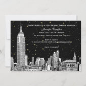 ニューヨークの空にきらきらと光る星たちを切り抜いたような手作りの背景に、16歳の誕生日のお祝いが綴ら 招待状 (裏面)