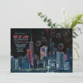 ニューヨークの空に星がきらめく7月4日のお祝い 招待状 (スタンド正面)