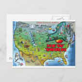 ニューヨークの米国の地図 ポストカード (正面/裏面)