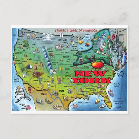 ニューヨークの米国の地図 ポストカード (正面)