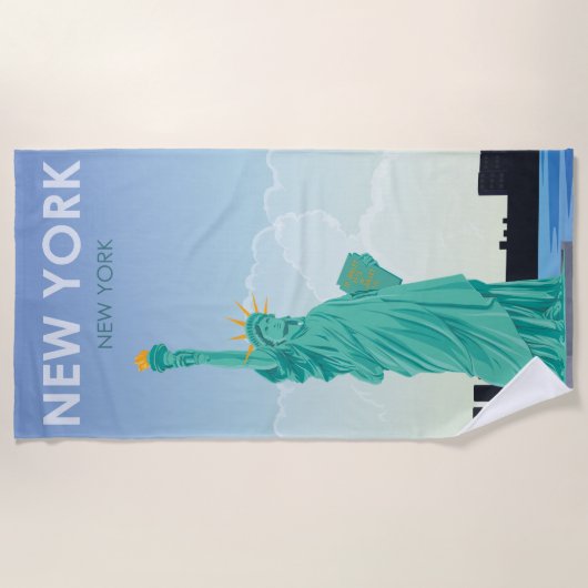 ニューヨークの自由のビンテージ・トラベルの像 ビーチタオル (正面)