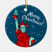 ニューヨークの自由の女神サンタクロースクリスマス セラミックオーナメント (正面)