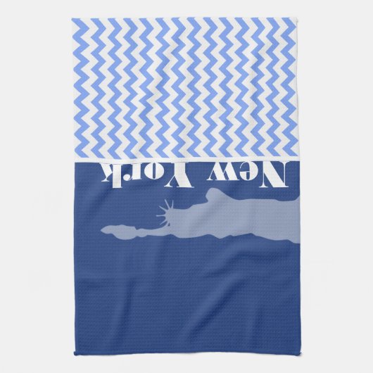 ニューヨークの自由の女神; 青いシェブロン キッチンタオル (縦)