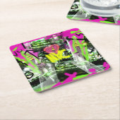 ニューヨークの落書きアート エンパイアステートの都市の顔マスク スクエアペーパーコースター (アングル)