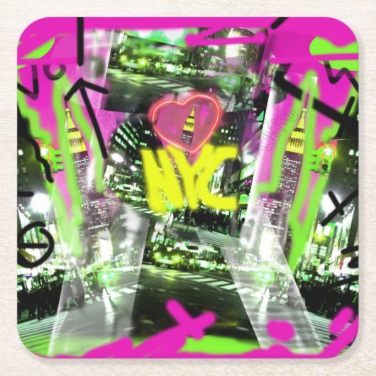 ニューヨークの落書きアート エンパイアステートの都市の顔マスク スクエアペーパーコースター (正面)