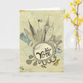 ニューヨークの落書きポスター カード (黄色い花)