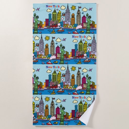 ニューヨークの観光建物 ビーチタオル (正面)