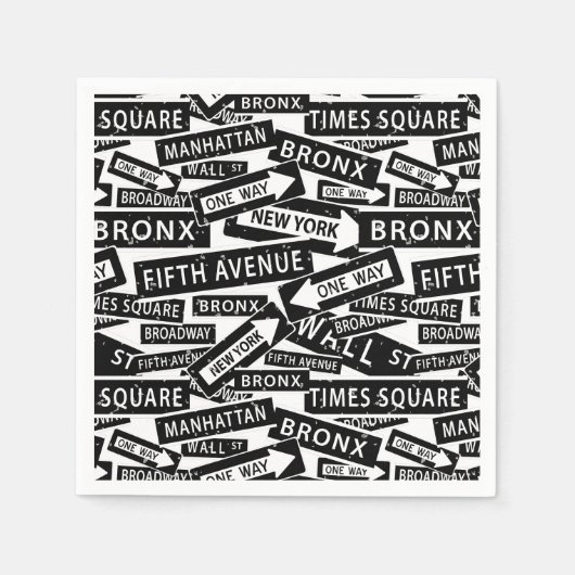 ニューヨークの通り名、NYCの有名な場所 スタンダードカクテルナプキン (正面)