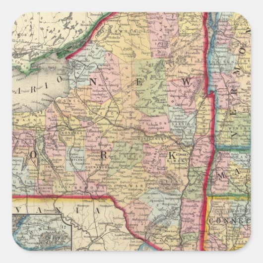 ニューヨークの郡州の地図 スクエアシール (正面)