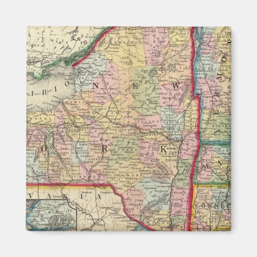 ニューヨークの郡州の地図 マグネット (正面)