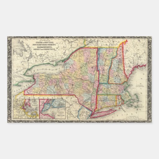 ニューヨークの郡州の地図 長方形シール (正面)