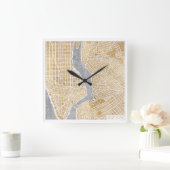 ニューヨークの金めっきされた都市地図 スクエア壁時計 (ホーム)