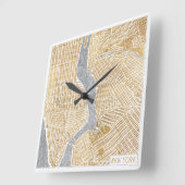 ニューヨークの金めっきされた都市地図 スクエア壁時計 (傾斜)