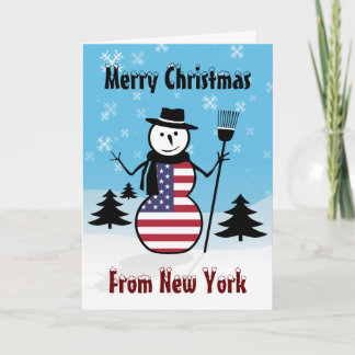 ニューヨークの雪だるま米国の旗からのメリークリスマス シーズンカード