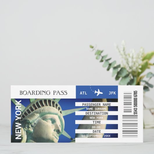 ニューヨークの飛行機の搭乗券の休暇の週末 招待状 (スタンド正面)