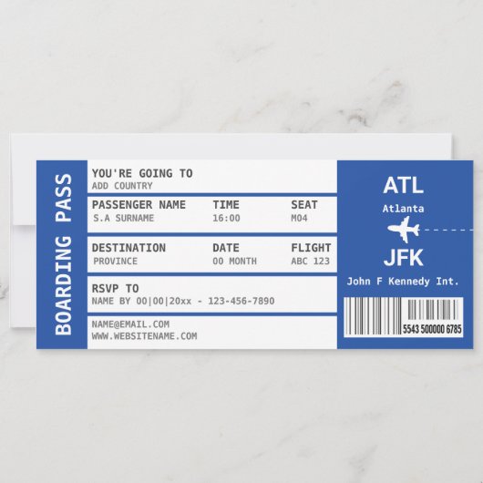 ニューヨークの飛行機の搭乗券の休暇の週末 招待状 (裏面)