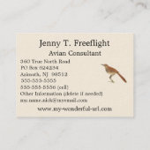 ニューヨークの鳥の茶色のツグミまたは茶色のツラッシャー 名刺 (裏面)