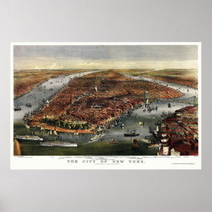 ニューヨークのNYのパノラマ式の地図- 1870年 ポスター