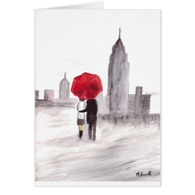 ニューヨークは赤い傘を持ったカップルを愛する (正面)