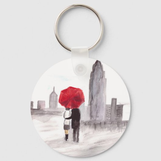 ニューヨークは赤い傘を持ったカップルを愛する キーホルダー (正面)