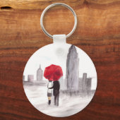 ニューヨークは赤い傘を持ったカップルを愛する キーホルダー (正面)