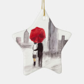 ニューヨークは赤い傘を持ったカップルを愛する セラミックオーナメント (右)
