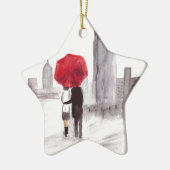 ニューヨークは赤い傘を持ったカップルを愛する セラミックオーナメント (左)