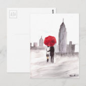 ニューヨークは赤い傘を持ったカップルを愛する ポストカード (正面/裏面)