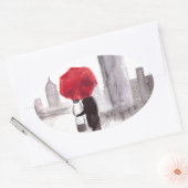 ニューヨークは赤い傘を持ったカップルを愛する 楕円形シール (封筒)