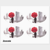 ニューヨークは赤い傘を持ったカップルを愛する 楕円形シール (シート)