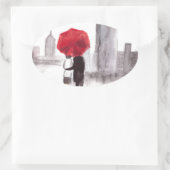 ニューヨークは赤い傘を持ったカップルを愛する 楕円形シール (バッグ)