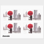 ニューヨークは赤い傘を持ったカップルを愛する 長方形シール (シート)