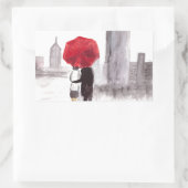 ニューヨークは赤い傘を持ったカップルを愛する 長方形シール (バッグ)