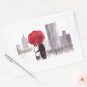 ニューヨークは赤い傘を持ったカップルを愛する 長方形シール (封筒)