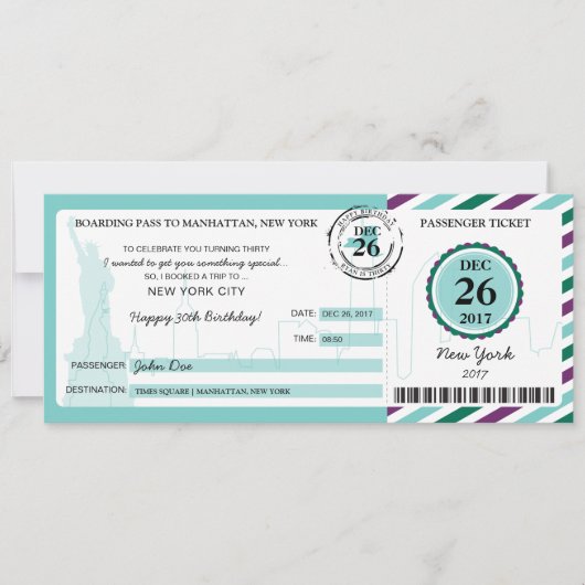 ニューヨークへのクリスマスプレゼント搭乗券 招待状 (正面)