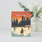 ニューヨークアイススケートで滑る冬からメリークリスマス ポストカード (スタンド正面)